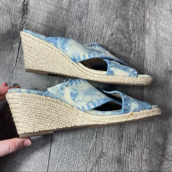 G.I.L.I. Denim bleach distressed 90s y2k style wedge heels size 6.5 - Picture 7 of 8